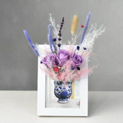 Blue porcelain vase with roses